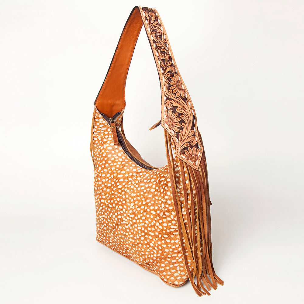 American Darling Hand-Tooled Hair-On Genuine Leather Hobo Bag