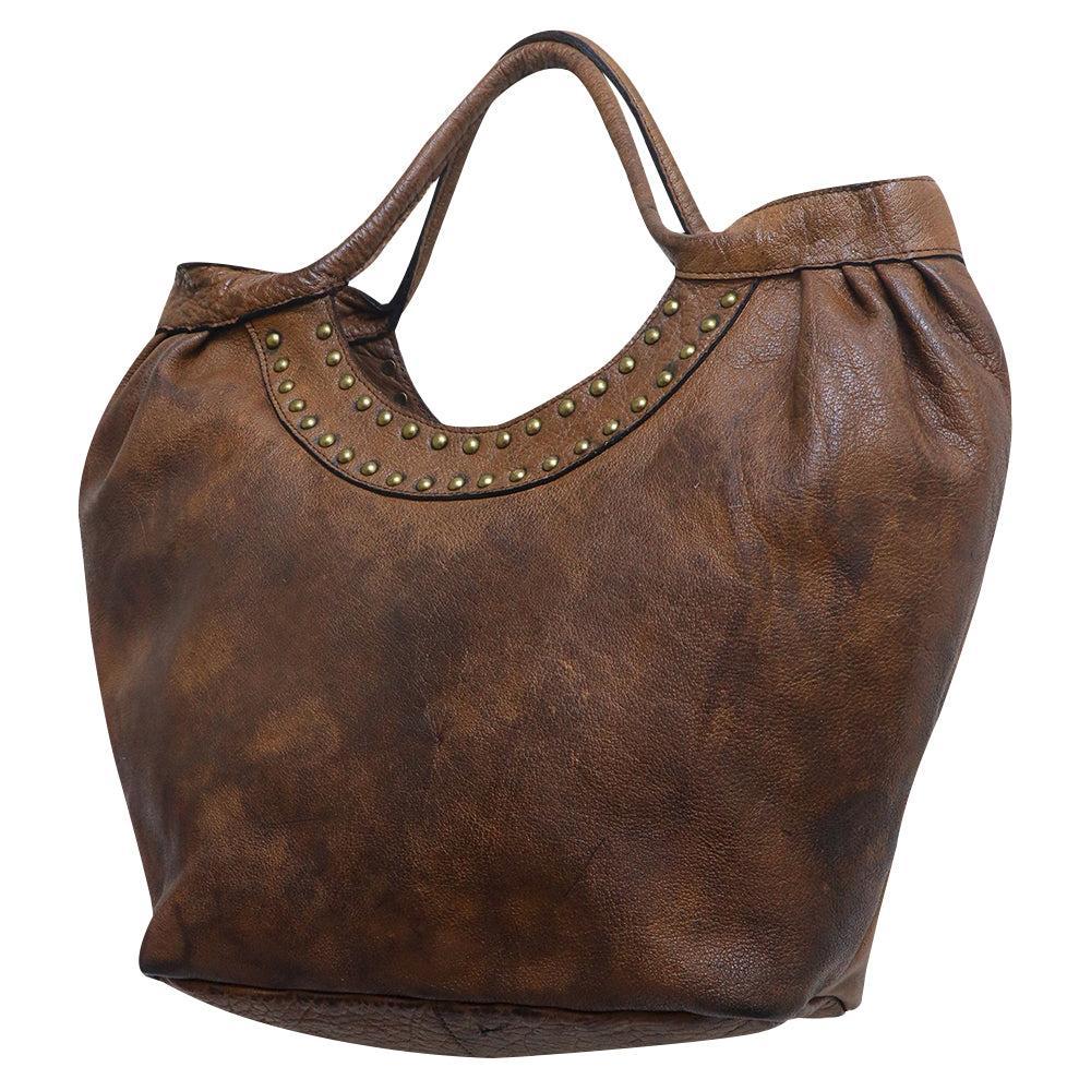 Never Mind Tote Vintage Handmade Genuine Cowhide Leather