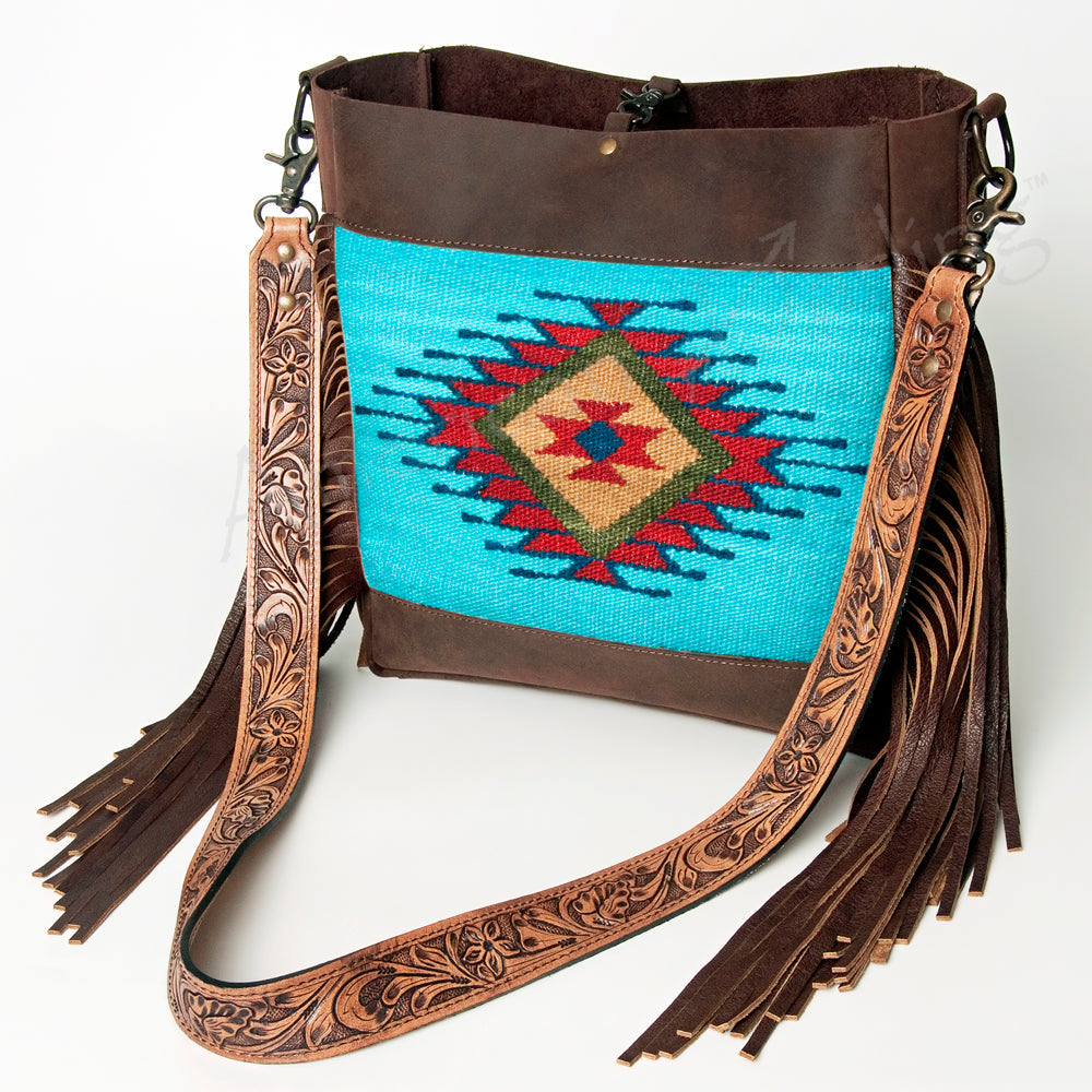 American Darling Messenger Bag Hand Tooled Floral Carved Saddle Blanket Leather Western Bag with Fringes & YKK Zipper