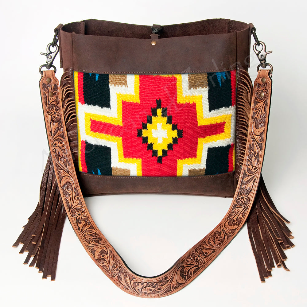 American Darling Messenger Bag Hand Tooled Floral Carved Saddle Blanket Leather Western Bag with Fringes & YKK Zipper