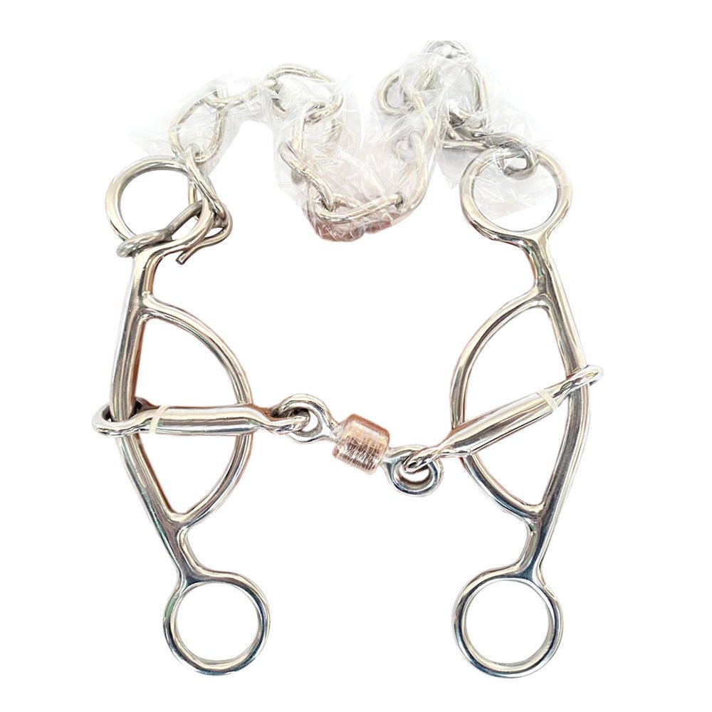 BAR H EQUINE  Western Horse Medium Shank Three Piece Copper Roller Stainless Steel Snaffle Bit