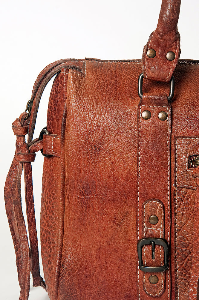 Never Mind Tote Vintage Handmade Genuine Cowhide Leather