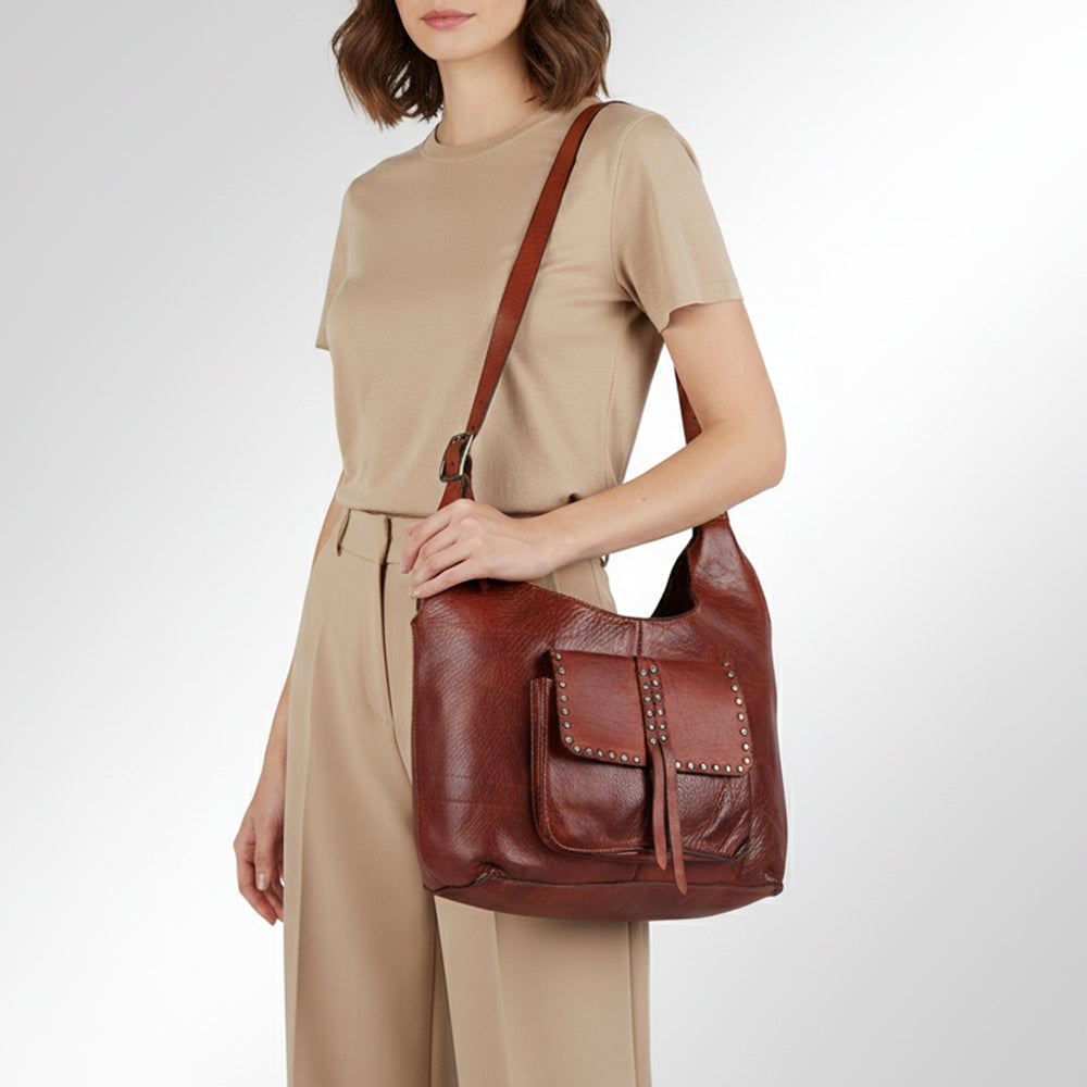 Spaghetti Western Swc125Cg Tote Vintage Handmade Drum Dyed Genuine European Cowhide Leather Women Bag Western Handbag Purse