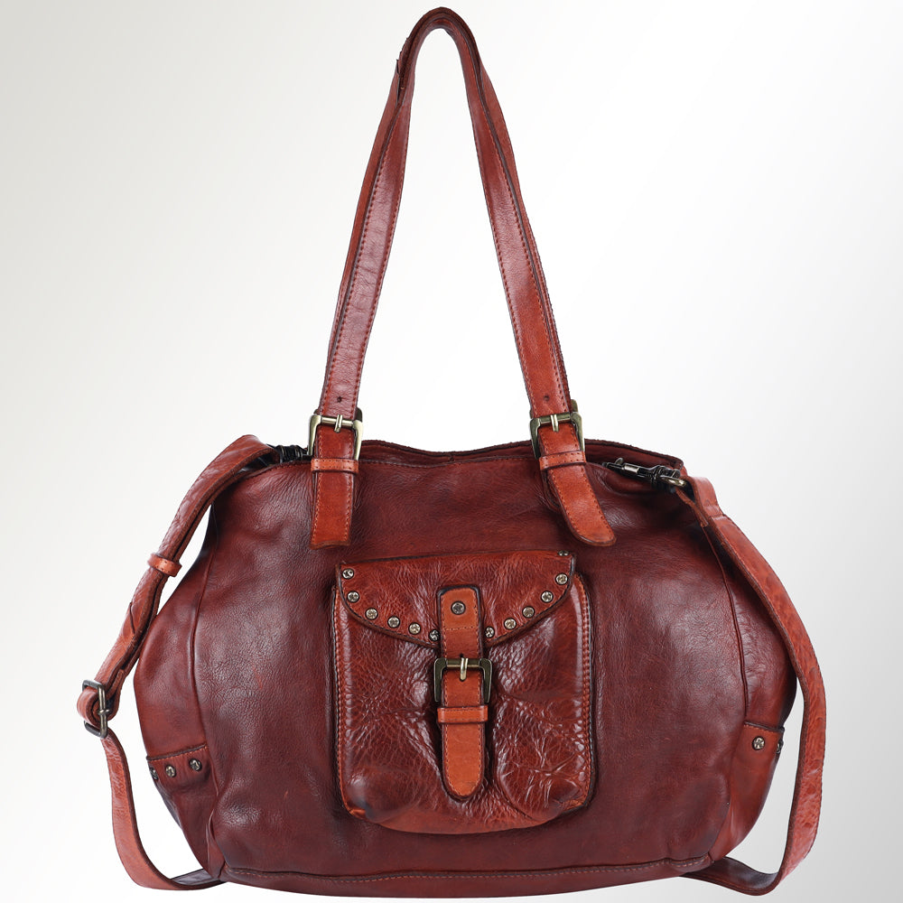 Spaghetti Western Tote Vintage Handmade Drum Dyed Genuine European Cowhide Leather