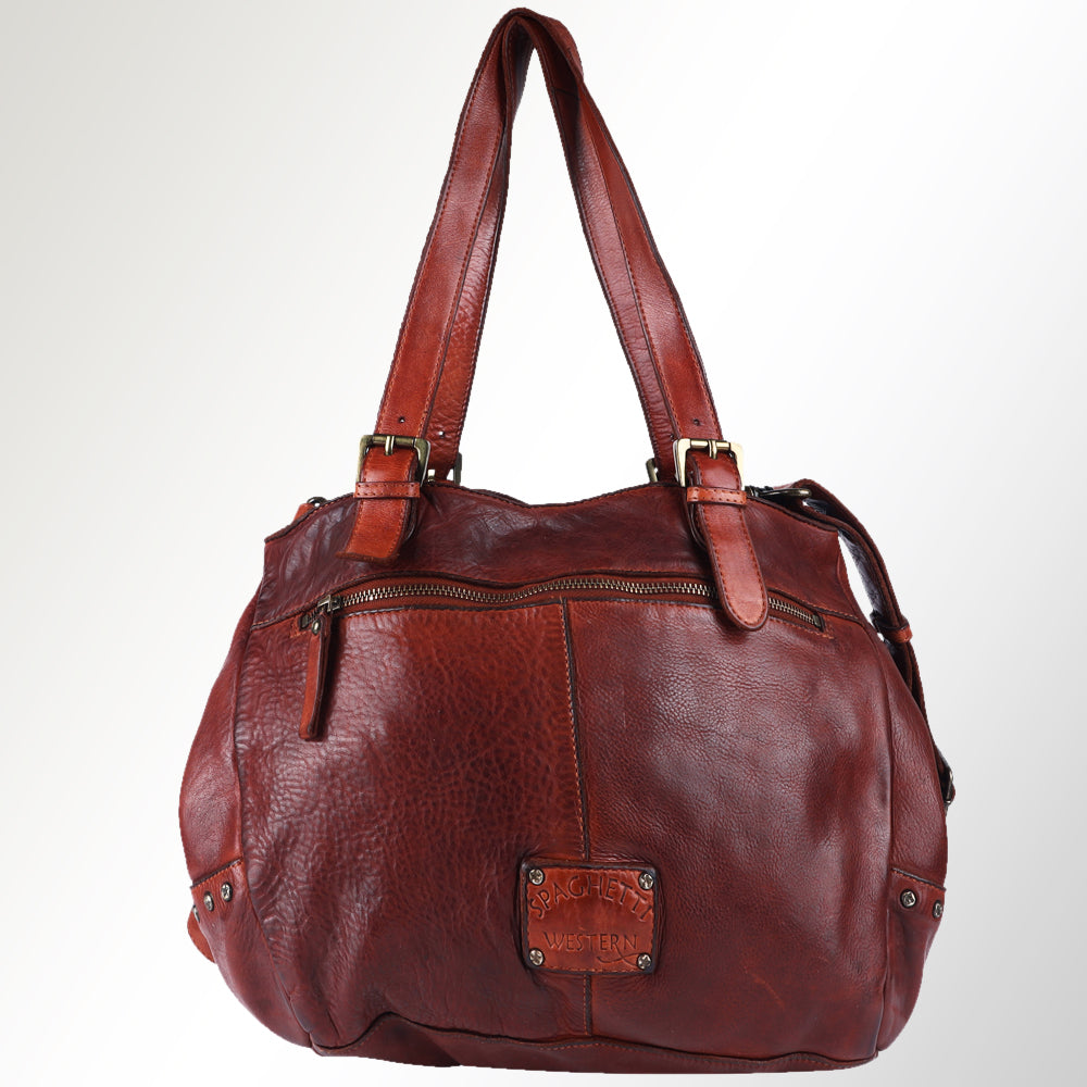 Spaghetti Western Tote Vintage Handmade Drum Dyed Genuine European Cowhide Leather