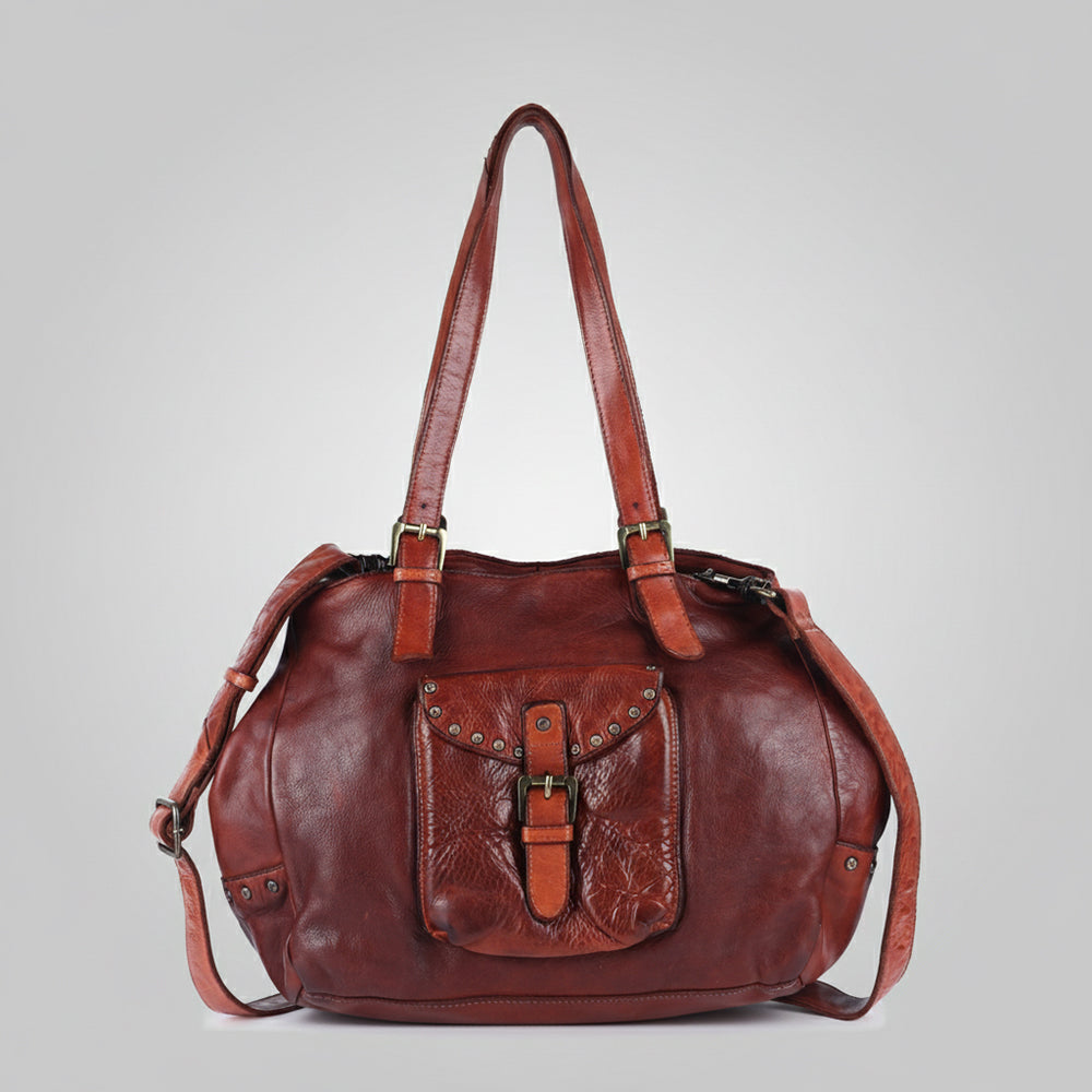 Spaghetti Western Swc126Cg Tote Vintage Handmade Drum Dyed Genuine European Cowhide Leather Women Bag Western Handbag Purse