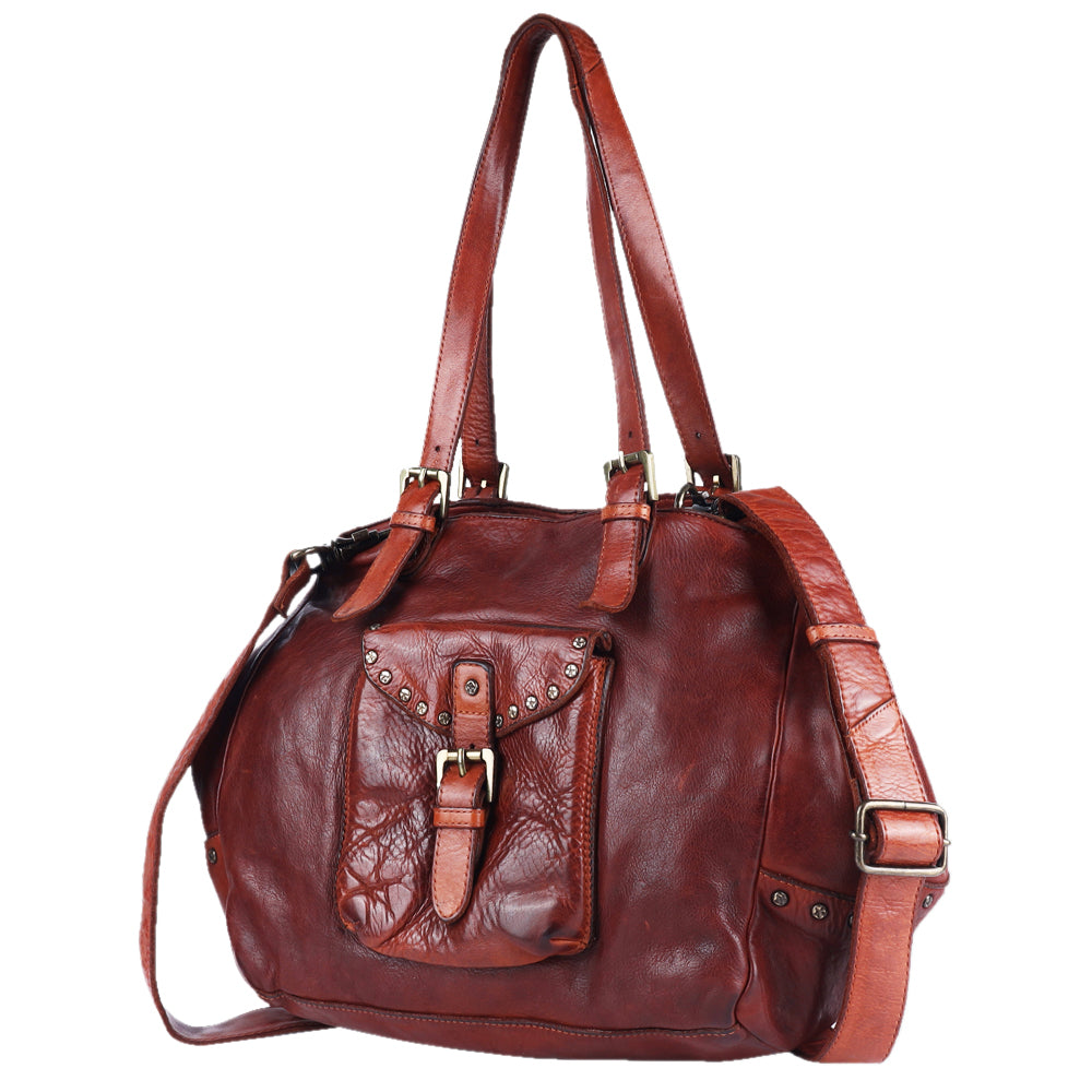 Spaghetti Western Tote Vintage Handmade Drum Dyed Genuine European Cowhide Leather