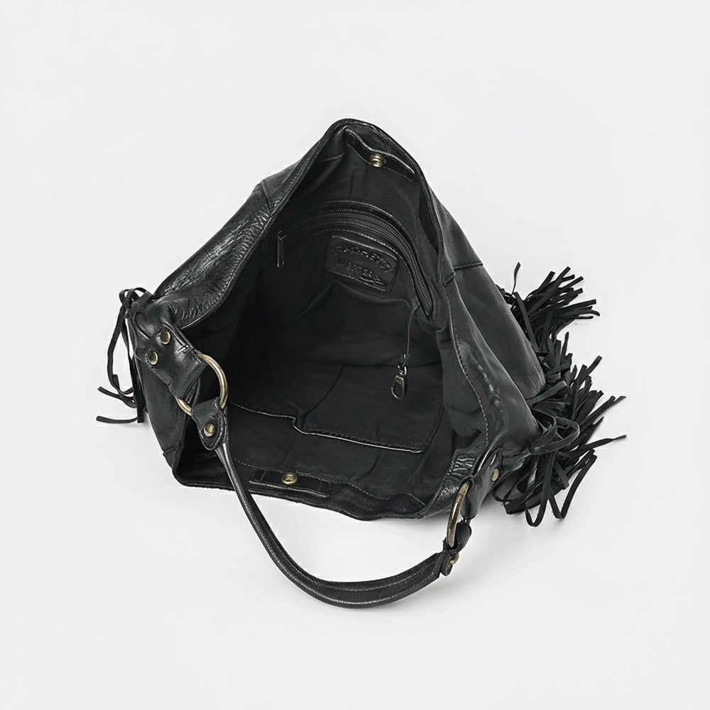 Spaghetti Western Swc127Blk Hobo Vintage Handmade Drum Dyed Genuine European Cowhide Leather Women Bag Western Handbag Purse
