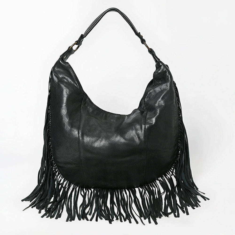 Spaghetti Western Swc127Blk Hobo Vintage Handmade Drum Dyed Genuine European Cowhide Leather Women Bag Western Handbag Purse
