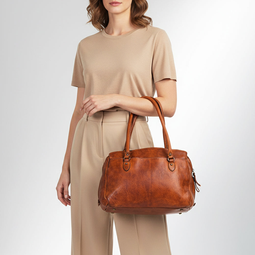 Spaghetti Western Swc131Cg Tote Vintage Handmade Drum Dyed Genuine European Cowhide Leather Women Bag Western Handbag Purse