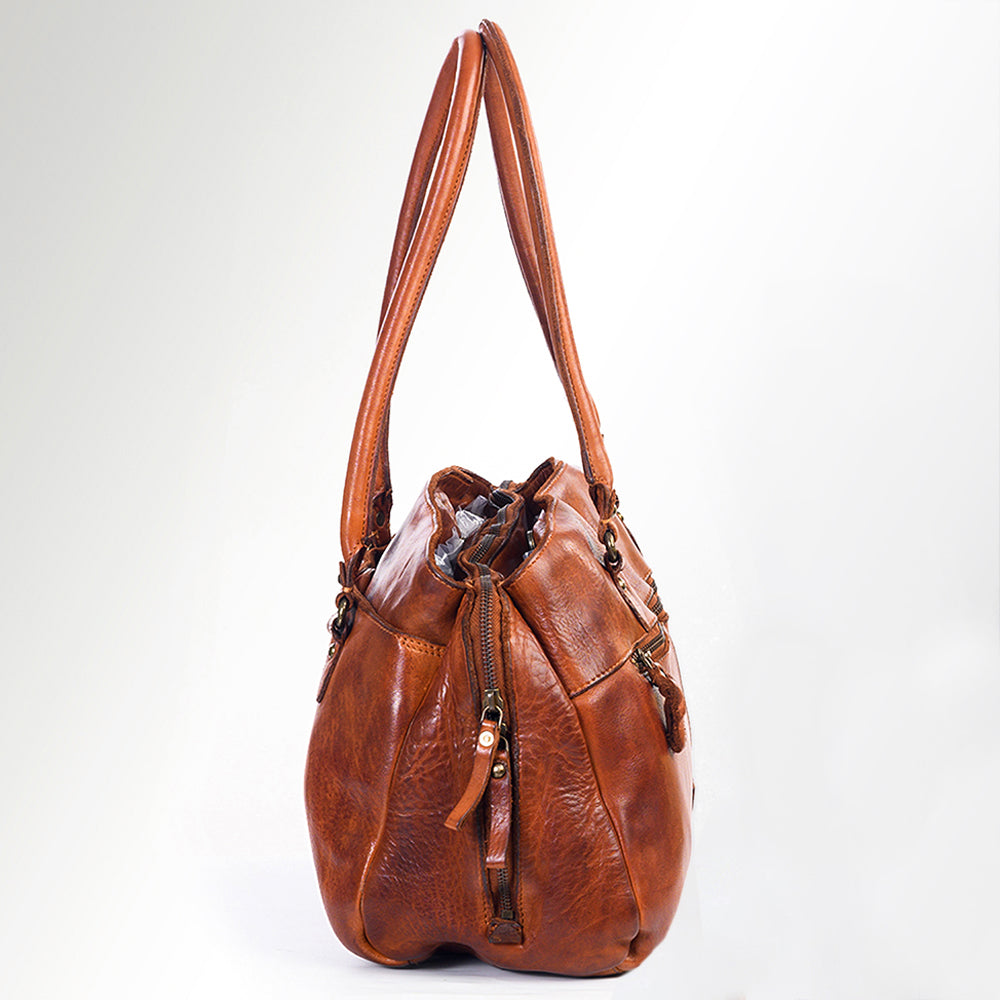 Spaghetti Western Swc131Cg Tote Vintage Handmade Drum Dyed Genuine European Cowhide Leather Women Bag Western Handbag Purse