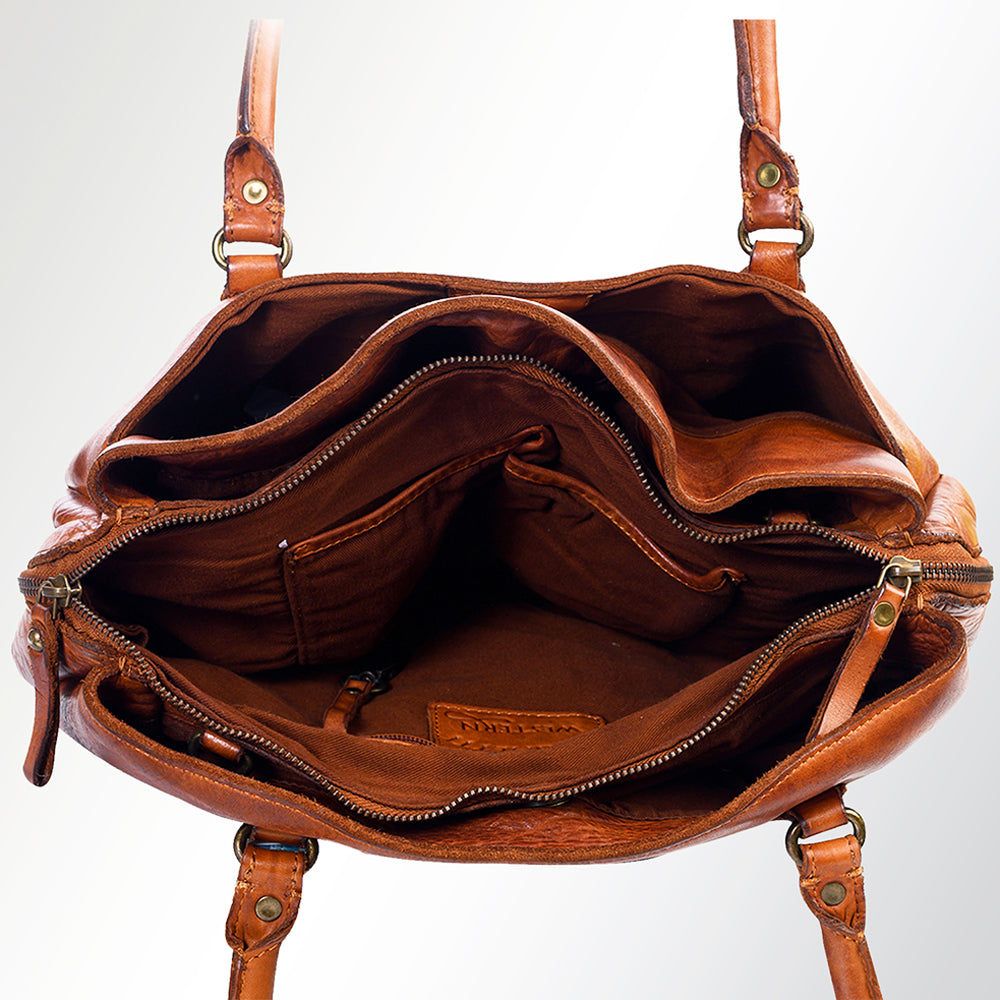 Spaghetti Western Tote Vintage Handmade Drum Dyed Genuine European Cowhide Leather