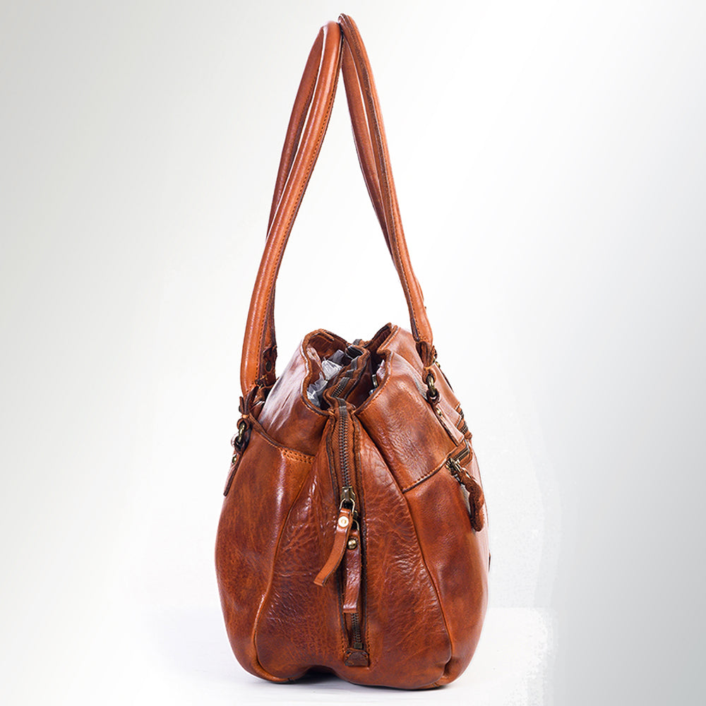 Spaghetti Western Tote Vintage Handmade Drum Dyed Genuine European Cowhide Leather