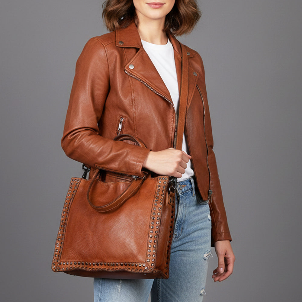 Spaghetti Western Swc133Tan Tote Vintage Handmade Drum Dyed Genuine European Cowhide Leather Women Bag Western Handbag Purse