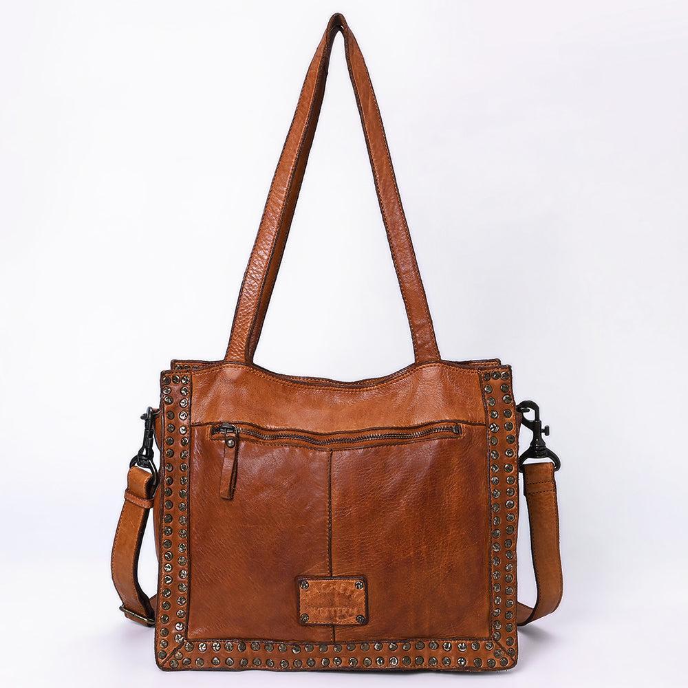 Spaghetti Western Tote Vintage Handmade Drum Dyed Genuine European Cowhide Leather