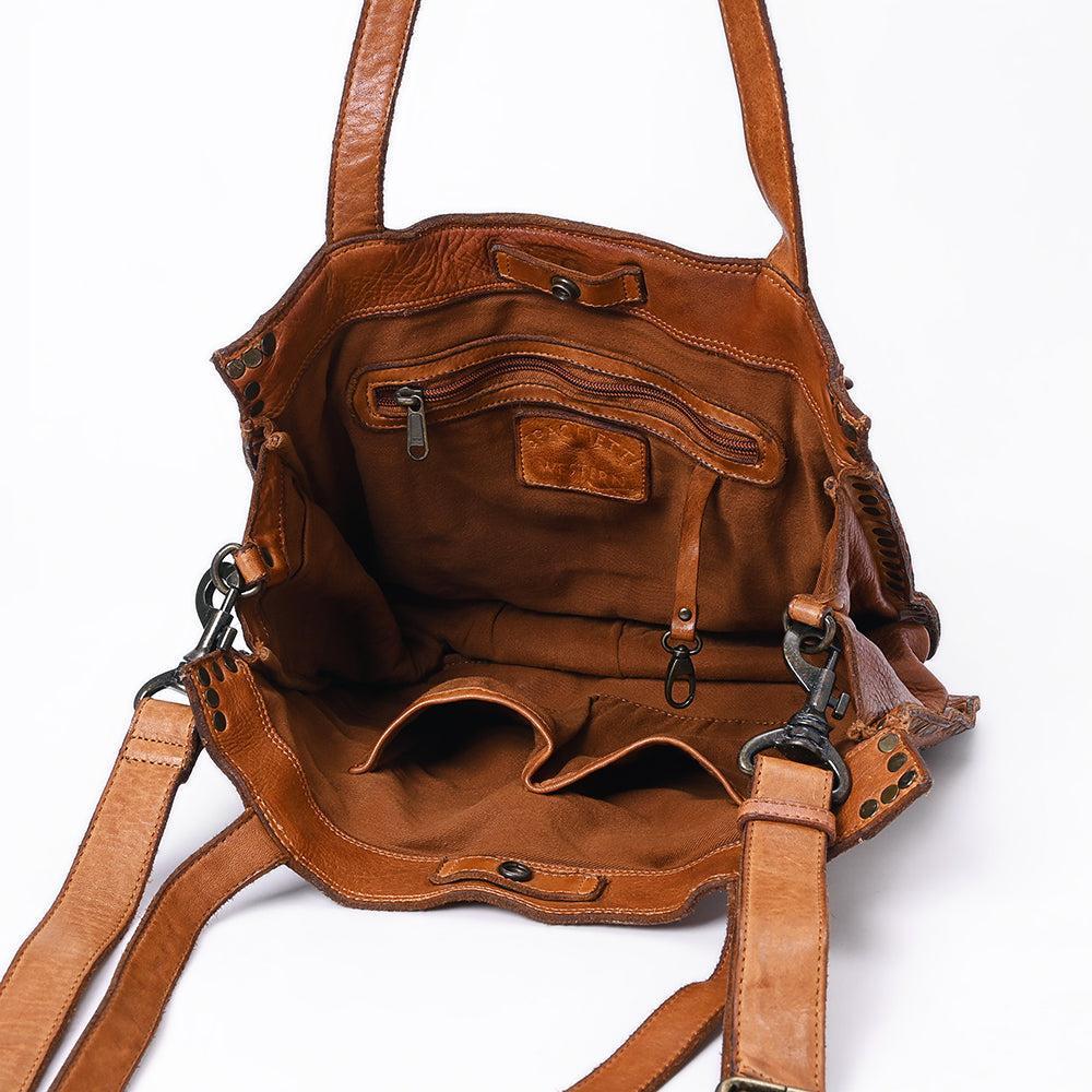 Spaghetti Western Tote Vintage Handmade Drum Dyed Genuine European Cowhide Leather