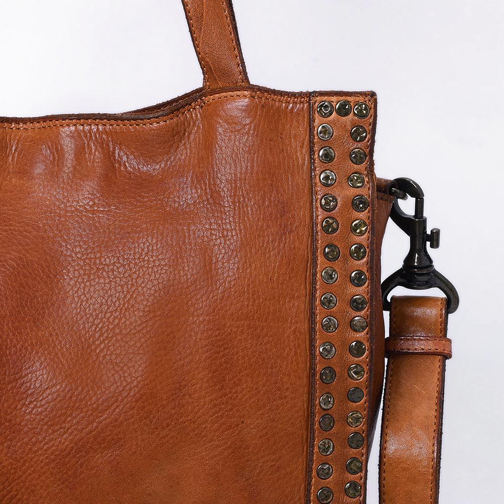 Spaghetti Western Tote Vintage Handmade Drum Dyed Genuine European Cowhide Leather