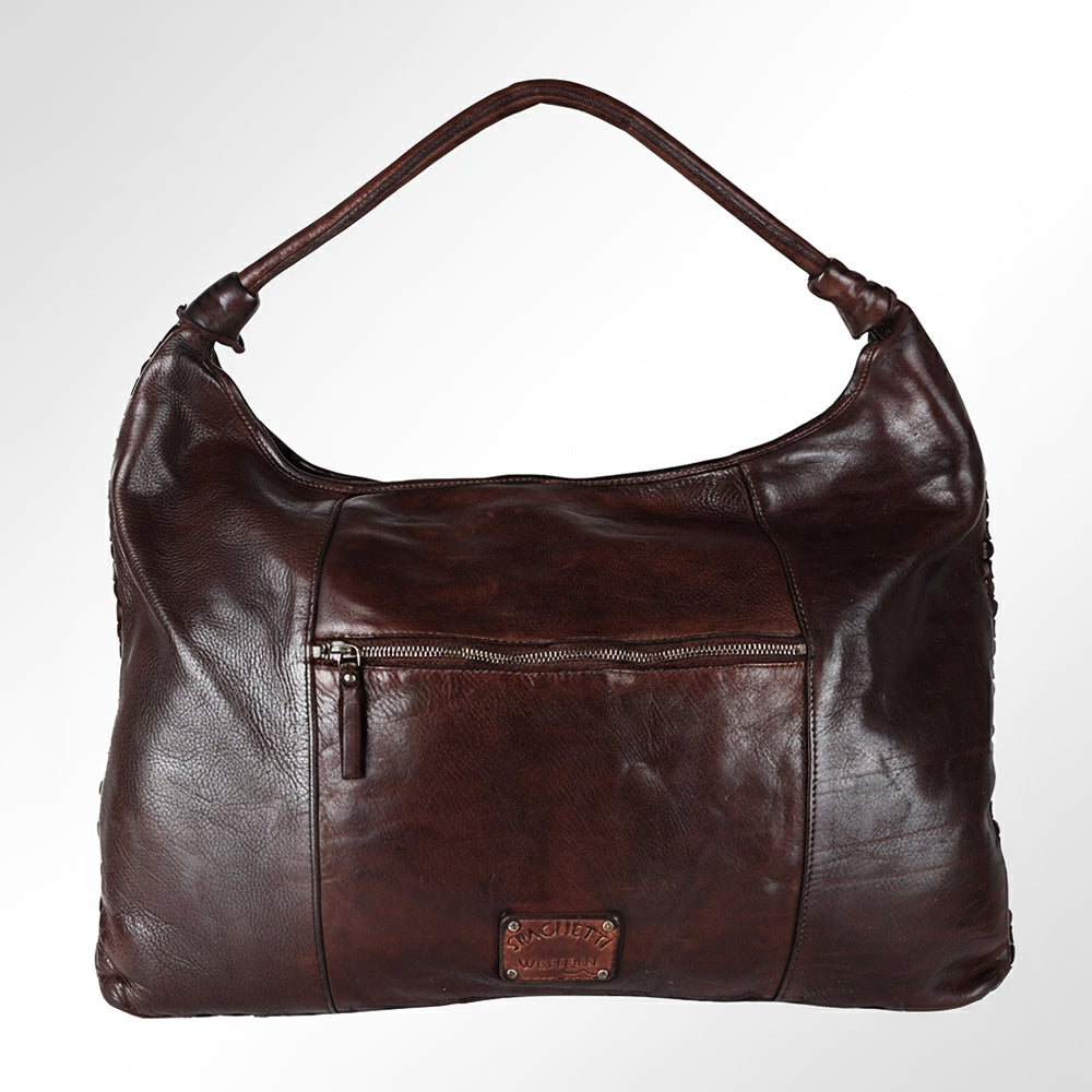 Spaghetti Western Swc141Brn Hobo Vintage Handmade Drum Dyed Genuine European Cowhide Leather Women Bag Western Handbag Purse