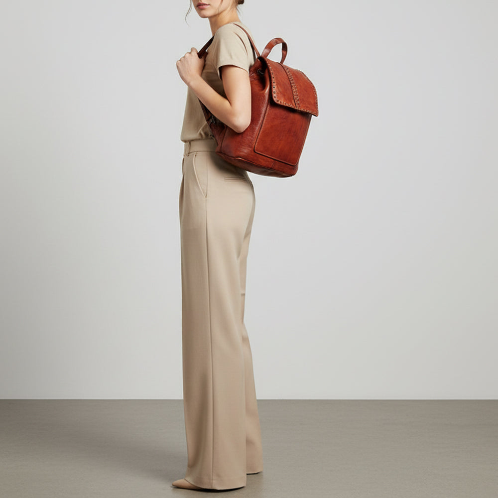 Spaghetti Western Swc145Acg Backpack Vintage Handmade Drum Dyed Genuine European Cowhide Leather Women Bag Western Handbag Purse