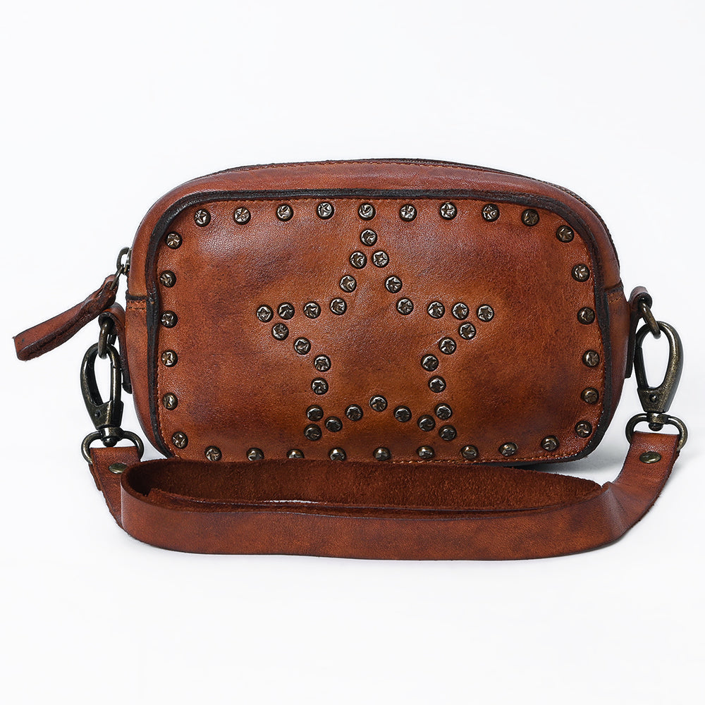 Spaghetti Western Small Crossbody Vintage Handmade Drum Dyed Genuine European Cowhide Leather