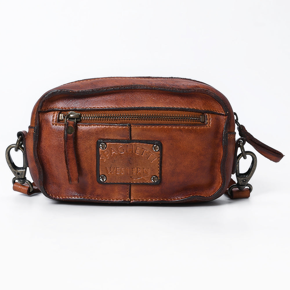 Spaghetti Western Small Crossbody Vintage Handmade Drum Dyed Genuine European Cowhide Leather