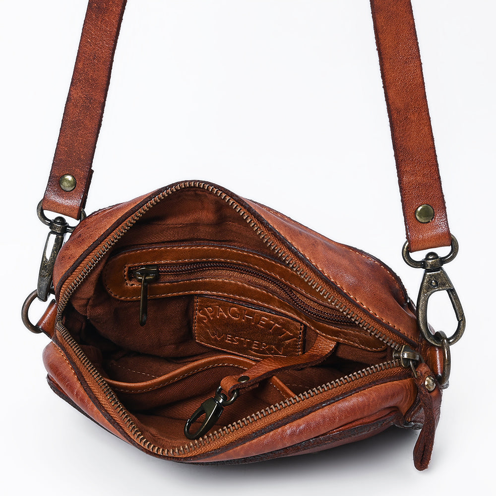Spaghetti Western Small Crossbody Vintage Handmade Drum Dyed Genuine European Cowhide Leather