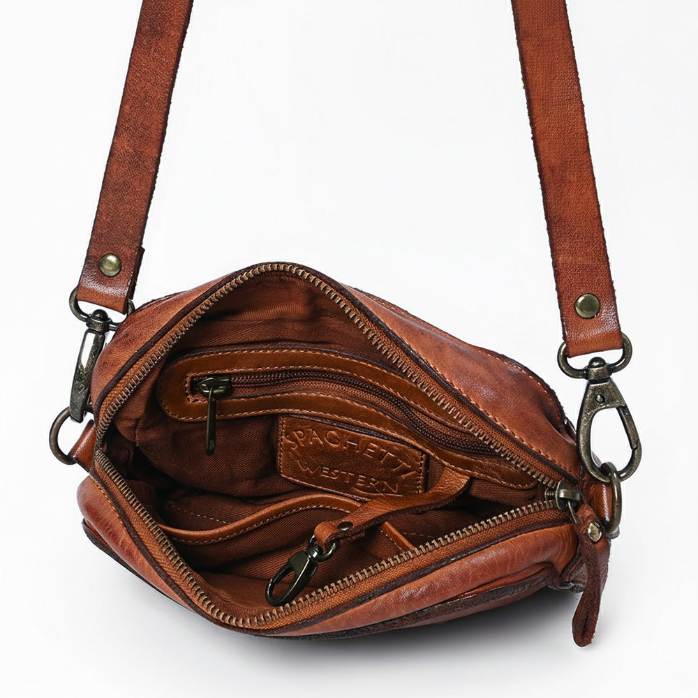 Spaghetti Western Swc166Cg Small Crossbody Vintage Handmade Drum Dyed Genuine European Cowhide Leather Women Bag Western Handbag Purse