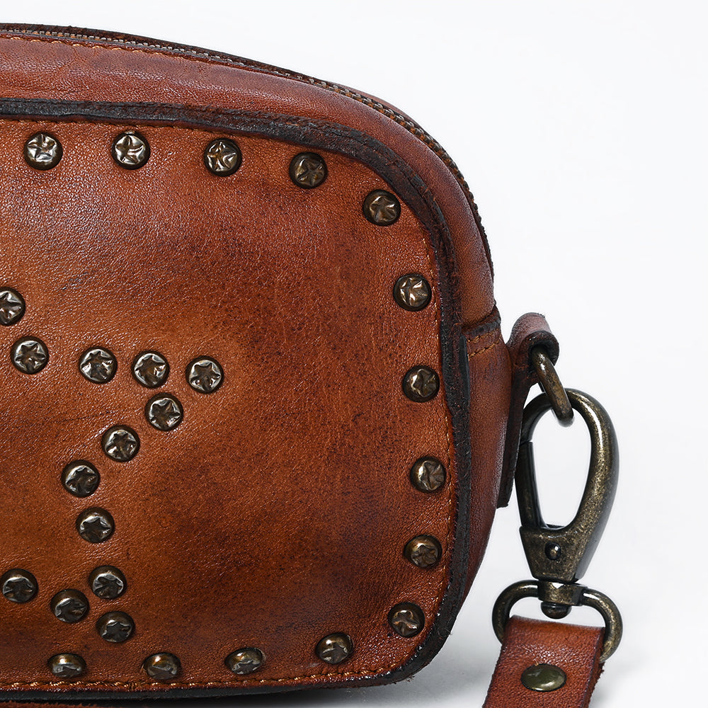 Spaghetti Western Small Crossbody Vintage Handmade Drum Dyed Genuine European Cowhide Leather