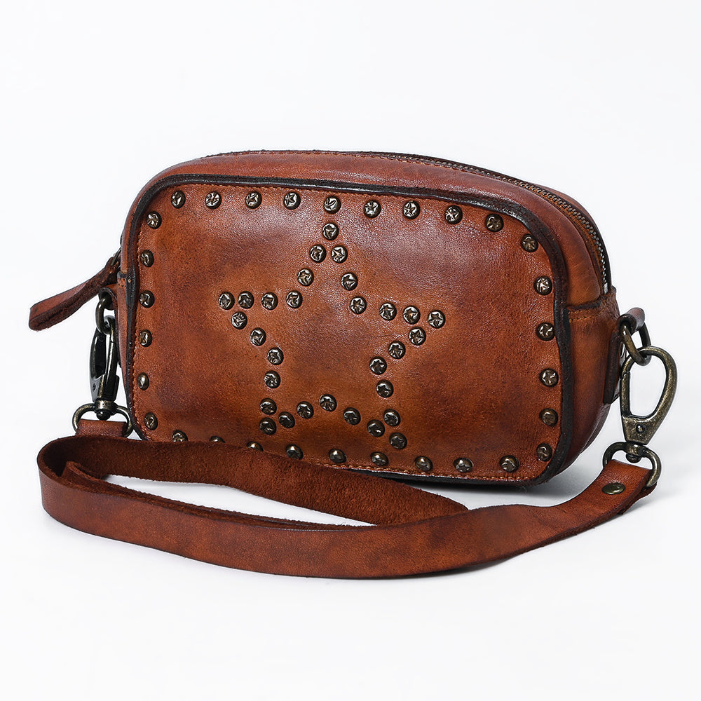 Spaghetti Western Small Crossbody Vintage Handmade Drum Dyed Genuine European Cowhide Leather