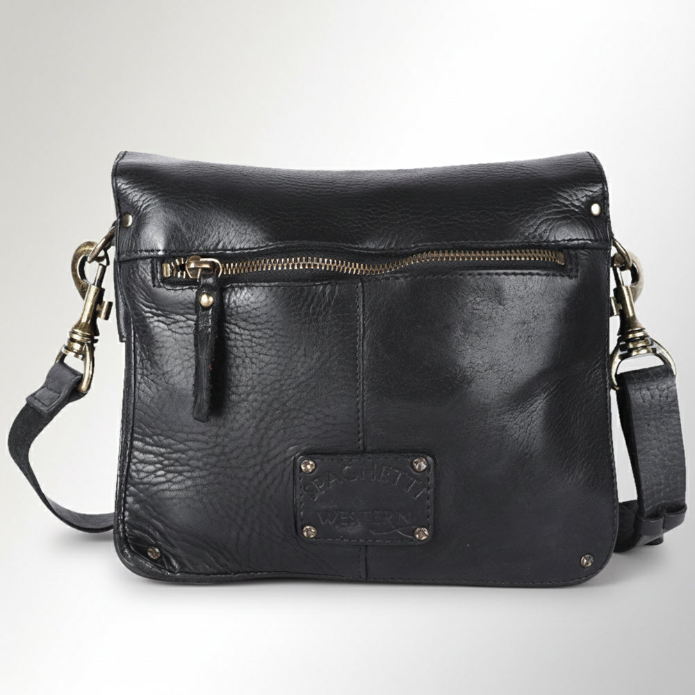 Spaghetti Western Swc170Blk Cross Body I Vintage Handmade Drum Dyed Genuine European Cowhide Leather Women Bag Western Handbag Purse