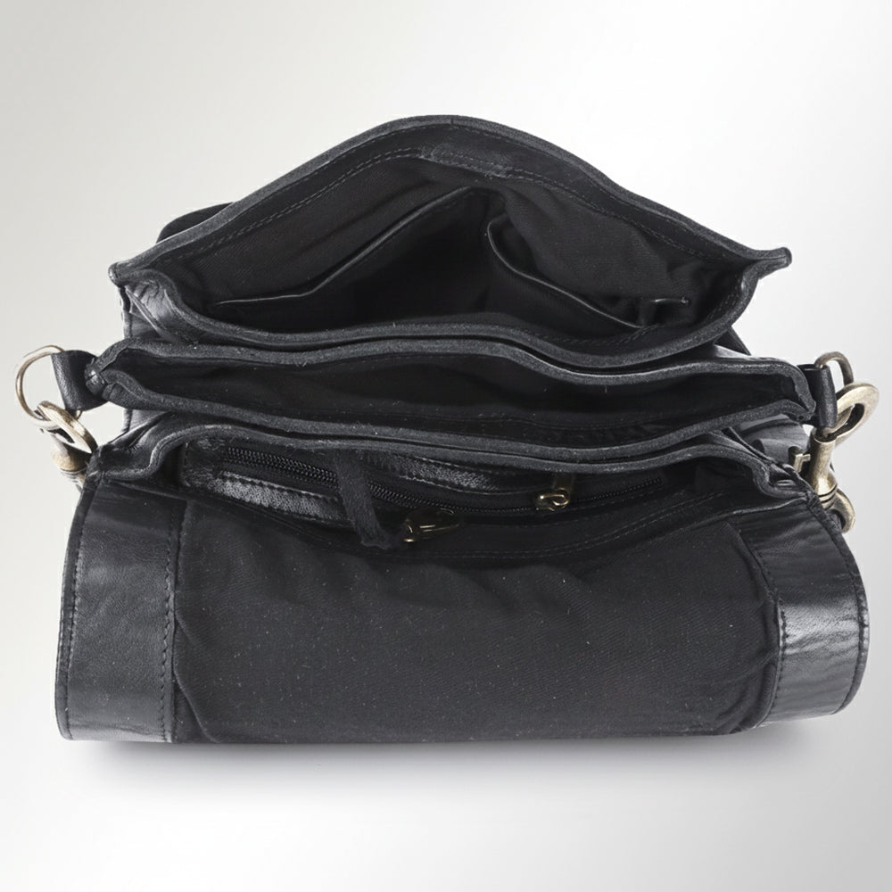 Spaghetti Western Swc170Blk Cross Body I Vintage Handmade Drum Dyed Genuine European Cowhide Leather Women Bag Western Handbag Purse