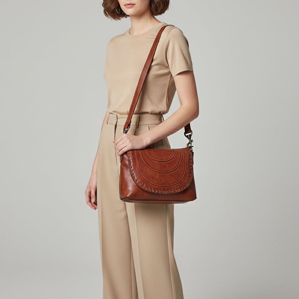 Spaghetti Western Swc174Cg Cross Body I Vintage Handmade Drum Dyed Genuine European Cowhide Leather Women Bag Western Handbag Purse