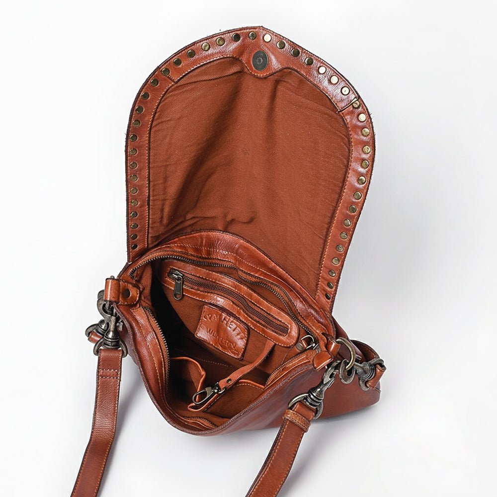Spaghetti Western Swc174Cg Cross Body I Vintage Handmade Drum Dyed Genuine European Cowhide Leather Women Bag Western Handbag Purse
