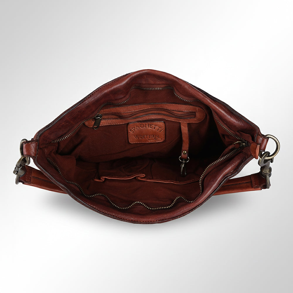 Spaghetti Western Swc175Cg Hobo Vintage Handmade Drum Dyed Genuine European Cowhide Leather Women Bag Western Handbag Purse