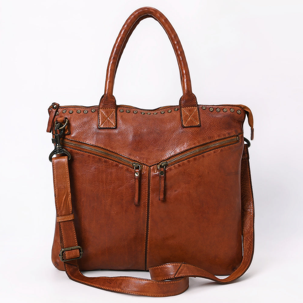 Spaghetti Western Tote Vintage Handmade Drum Dyed Genuine European Cowhide Leather