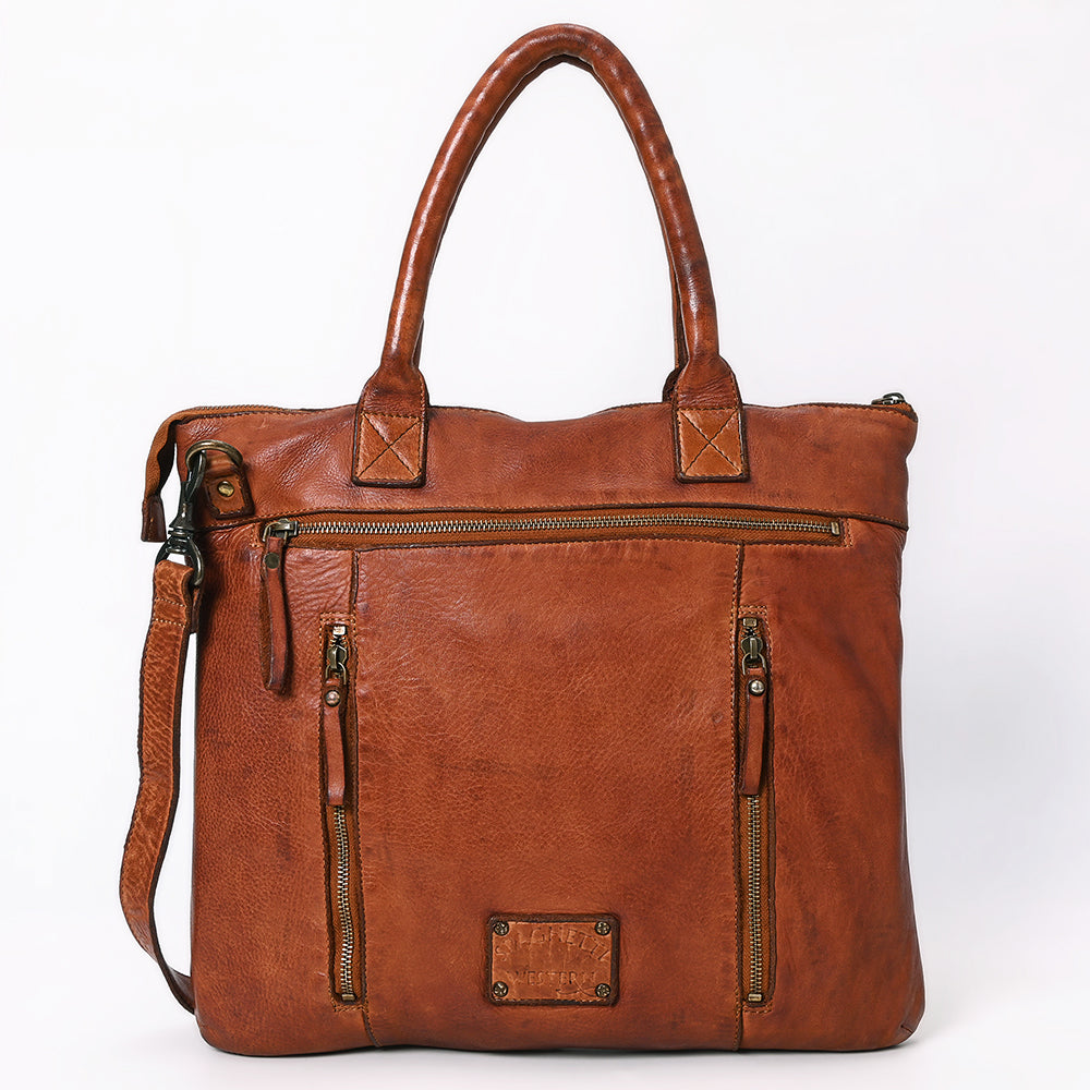 Spaghetti Western Tote Vintage Handmade Drum Dyed Genuine European Cowhide Leather