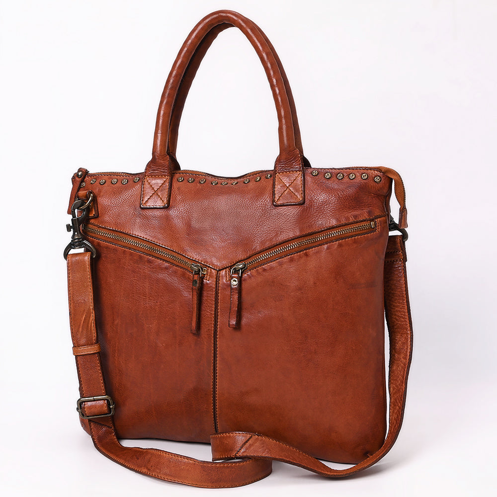 Spaghetti Western Tote Vintage Handmade Drum Dyed Genuine European Cowhide Leather