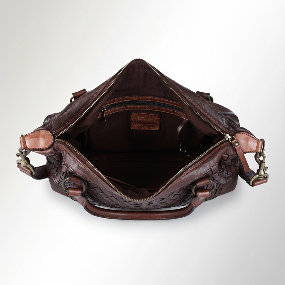 Spaghetti Western Swc182Brn Tote Vintage Handmade Drum Dyed Genuine European Cowhide Leather Women Bag Western Handbag Purse