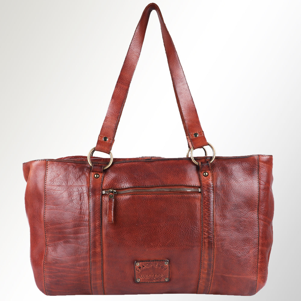 Spaghetti Western Tote Vintage Handmade Drum Dyed Genuine European Cowhide Leather