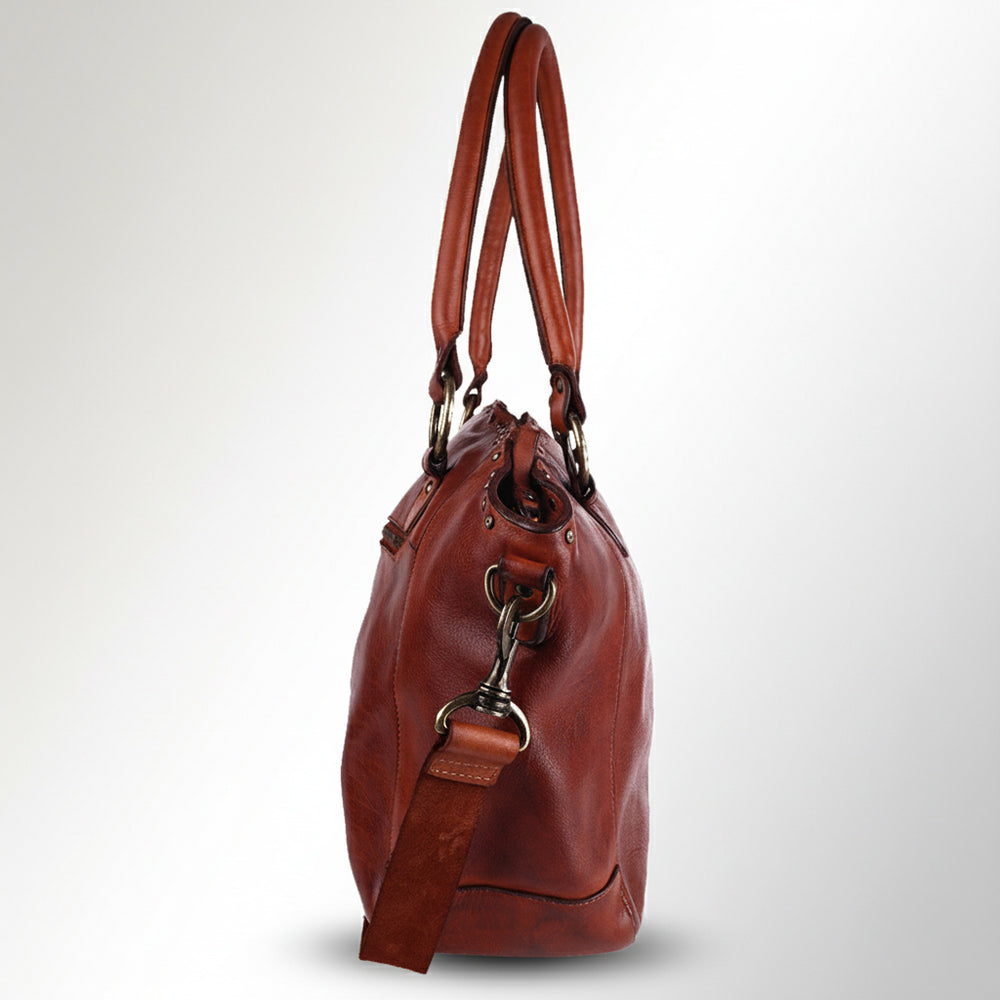 Spaghetti Western Swc188Cg Tote Vintage Handmade Drum Dyed Genuine European Cowhide Leather Women Bag Western Handbag Purse