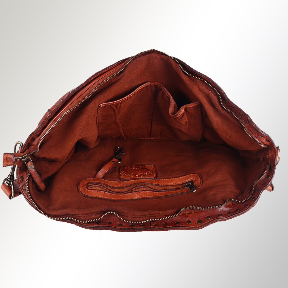 Spaghetti Western Tote Vintage Handmade Drum Dyed Genuine European Cowhide Leather