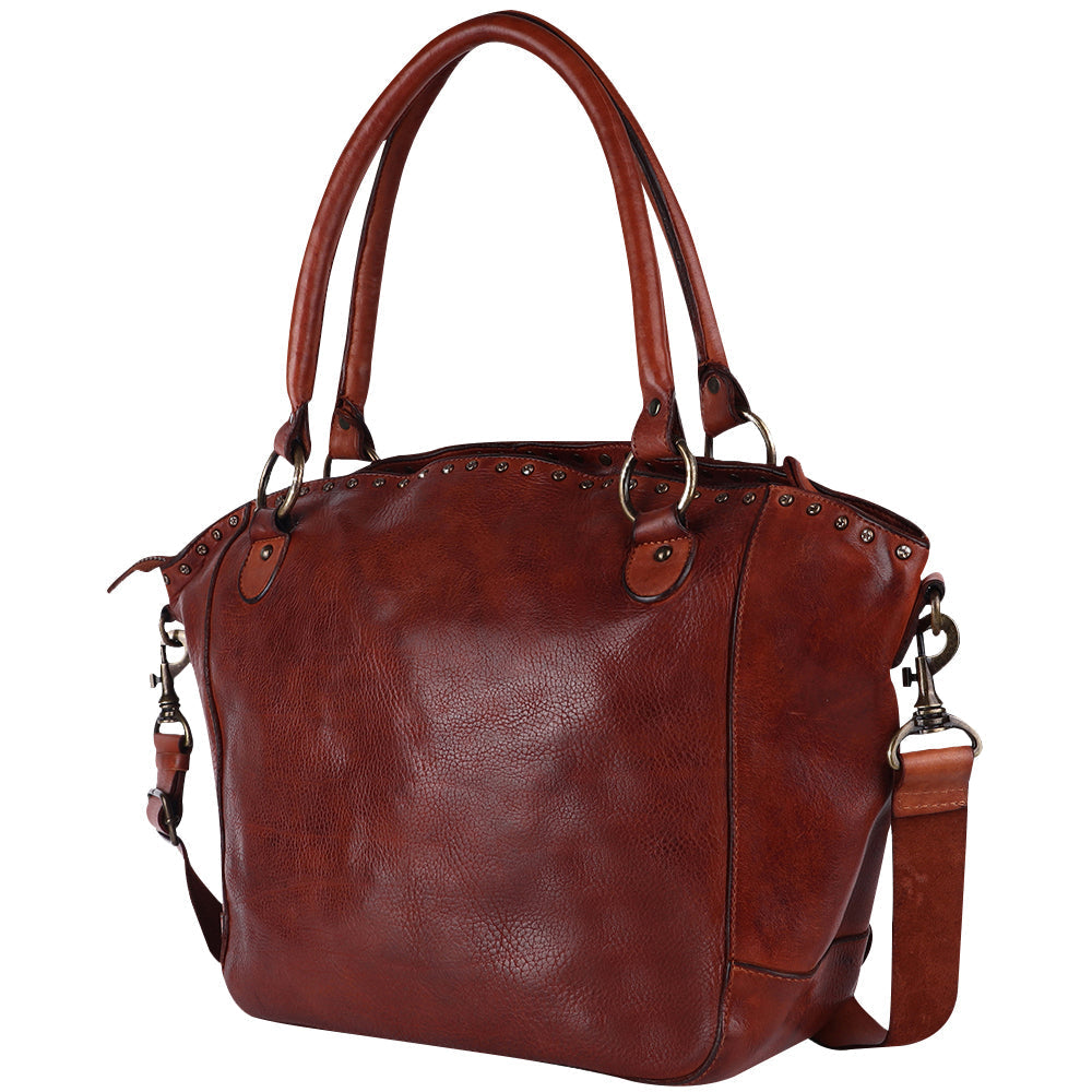 Spaghetti Western Tote Vintage Handmade Drum Dyed Genuine European Cowhide Leather