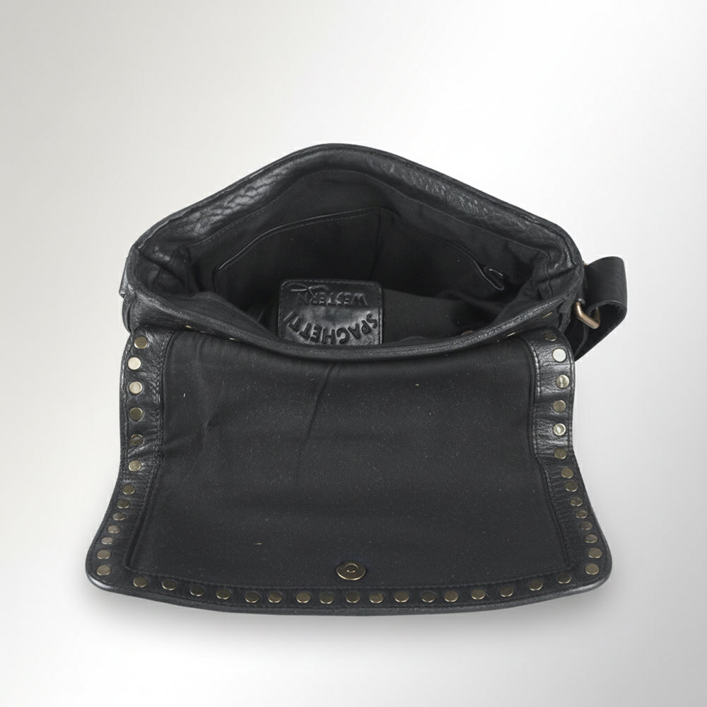 Spaghetti Western Swc198Blk Envelope Vintage Handmade Drum Dyed Genuine European Cowhide Leather Women Bag Western Handbag Purse
