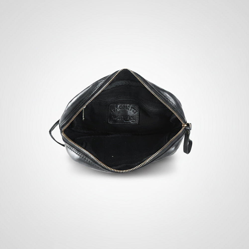 Spaghetti Western Swc200Blk Wristlet Vintage Handmade Drum Dyed Genuine European Cowhide Leather Women Bag Western Handbag Purse