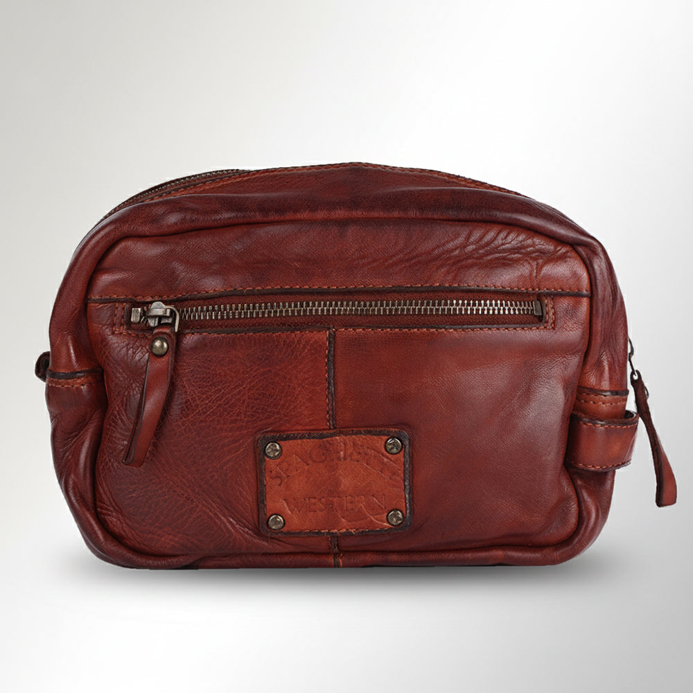 Spaghetti Western Swc200Cg Toiletry Vintage Handmade Drum Dyed Genuine European Cowhide Leather Women Bag Western Handbag Purse