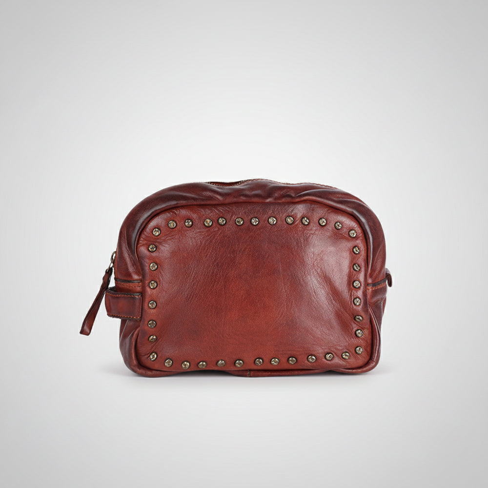 Spaghetti Western Swc200Cg Toiletry Vintage Handmade Drum Dyed Genuine European Cowhide Leather Women Bag Western Handbag Purse