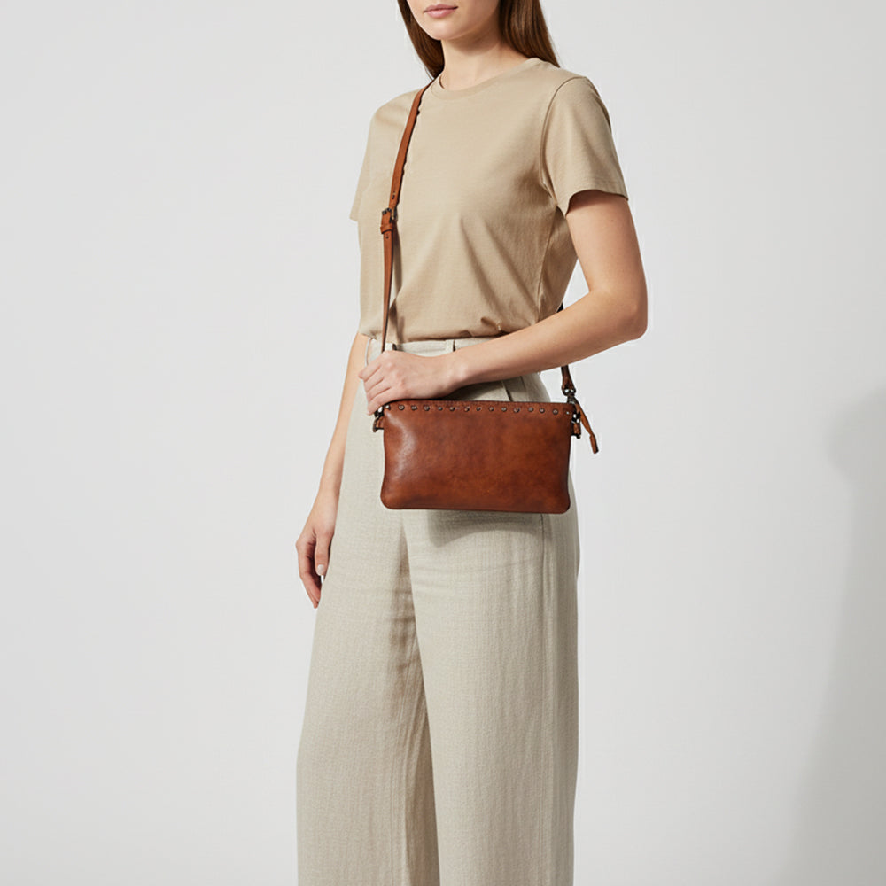 Spaghetti Western Swc192Cg Cross Body I Vintage Handmade Drum Dyed Genuine European Cowhide Leather Women Bag Western Handbag Purse