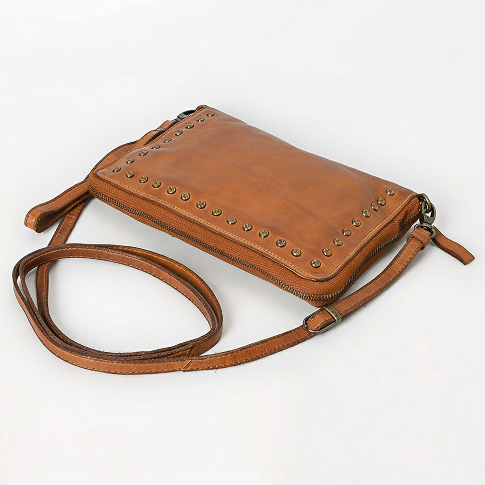Spaghetti Western Swc197Tan Organiser Vintage Handmade Drum Dyed Genuine European Cowhide Leather Women Bag Western Handbag Purse