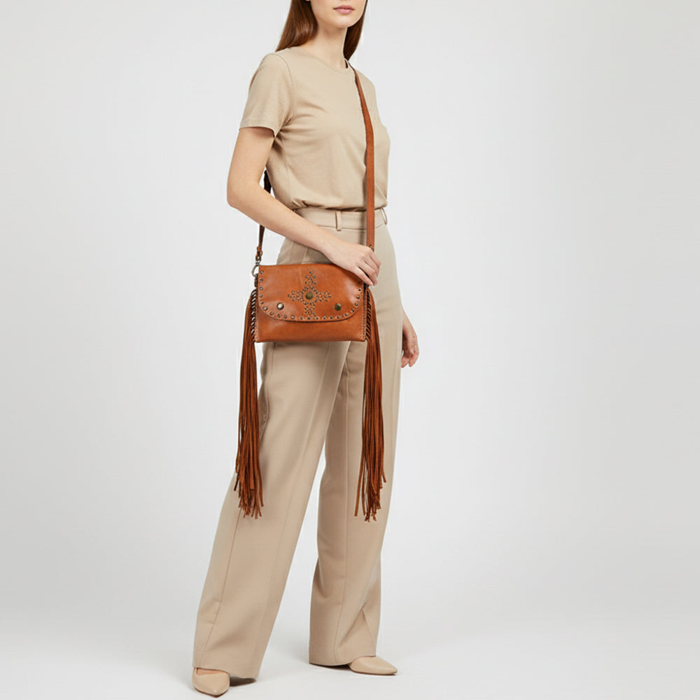 Spaghetti Western Swc147Tan Envelope Vintage Handmade Drum Dyed Genuine European Cowhide Leather Women Bag Western Handbag Purse