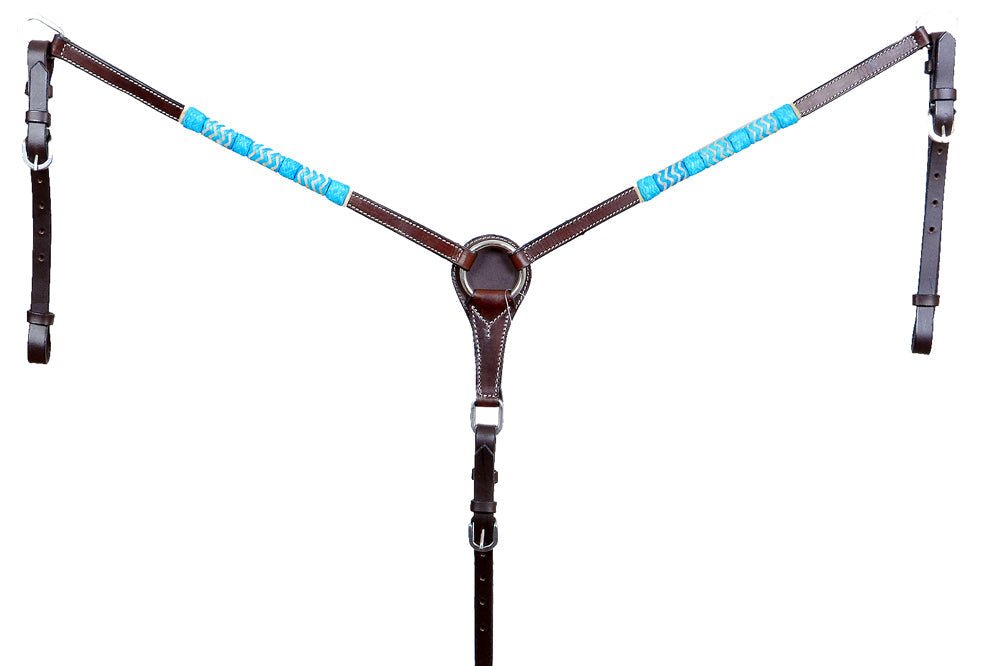 BAR H EQUINE Genuine Turquoise Rawhide Horse Western Leather Breast Collar Brown